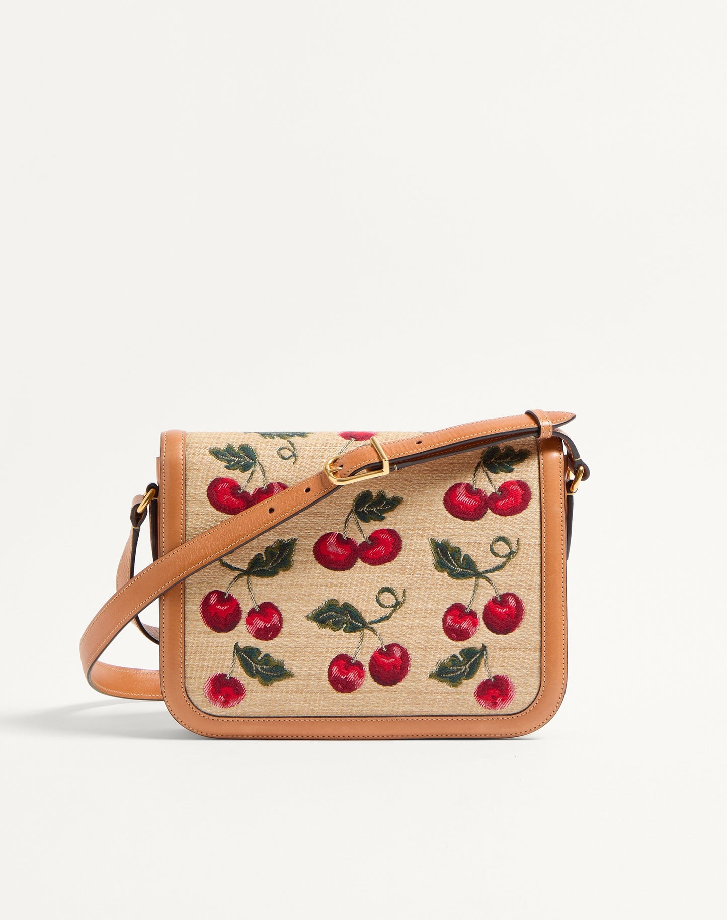 Valentino Garavani 9to5 Shoulder Bag In Jacquard Raffia With Cherryfic Motif