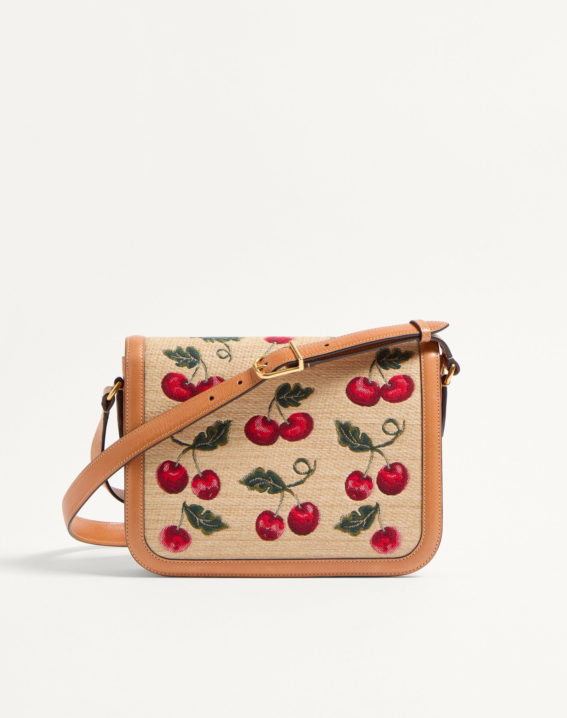 Valentino Garavani 9to5 Shoulder Bag In Jacquard Raffia With Cherryfic Motif