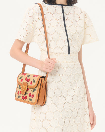 Valentino Garavani 9to5 Shoulder Bag In Jacquard Raffia With Cherryfic Motif