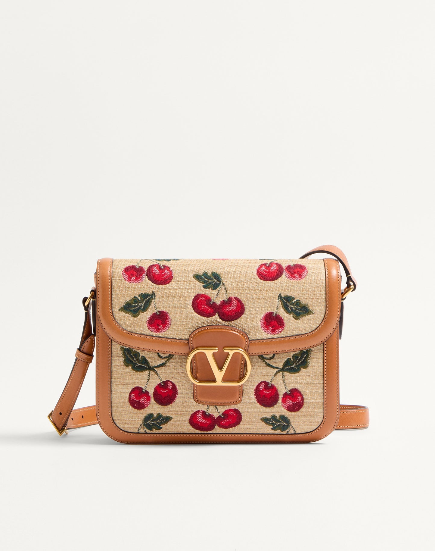 Valentino Garavani 9to5 Shoulder Bag In Jacquard Raffia With Cherryfic Motif