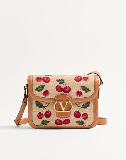 Valentino Garavani 9to5 Shoulder Bag In Jacquard Raffia With Cherryfic Motif