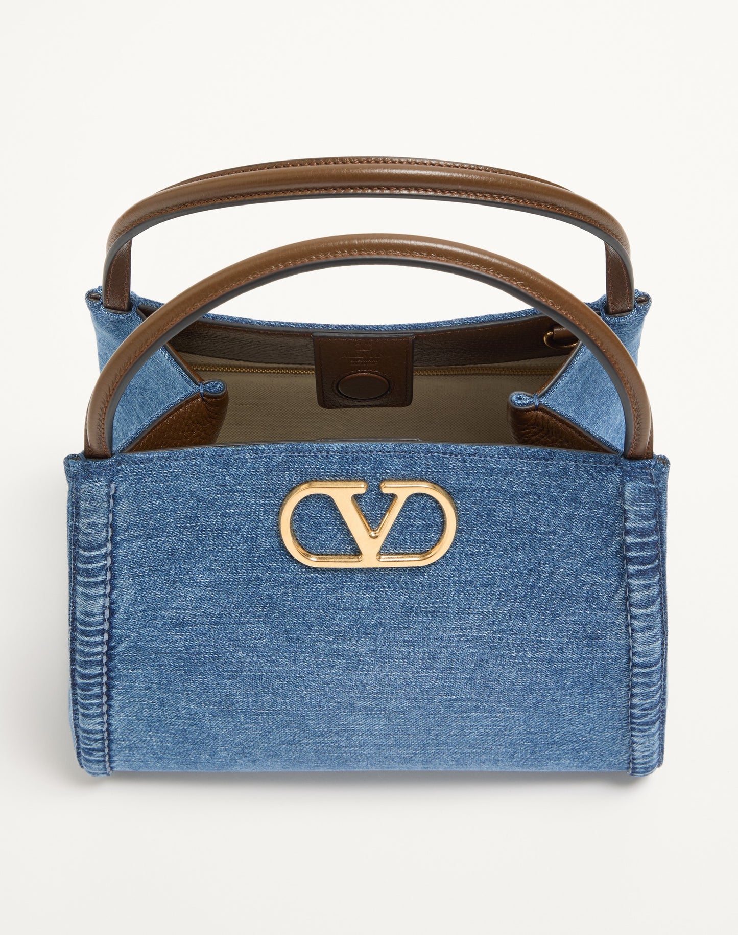 Valentino Garavani Alltime Medium Handbag In Denim With Embroidered Strap