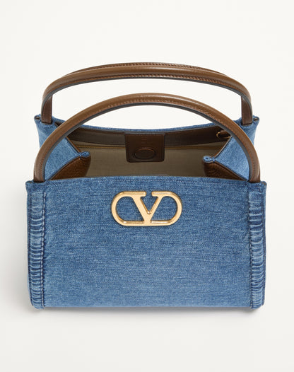 Valentino Garavani Alltime Medium Handbag In Denim With Embroidered Strap