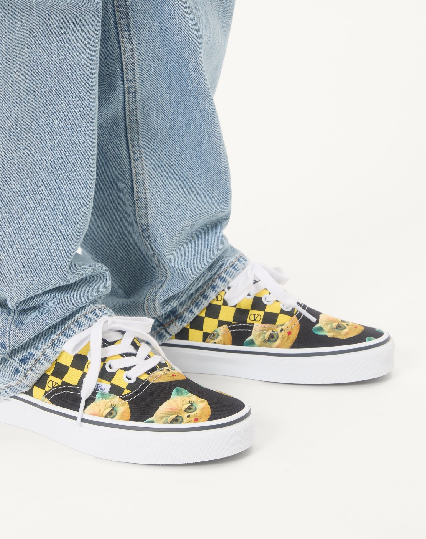 Valentino Garavani And Vans Low-top Fabric Trainer With Vlogo Checkerboard Print And Le Chat De La Maison Print