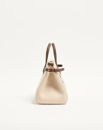 Valentino Garavani Antibes Small Embroidered Linen Shopping Bag