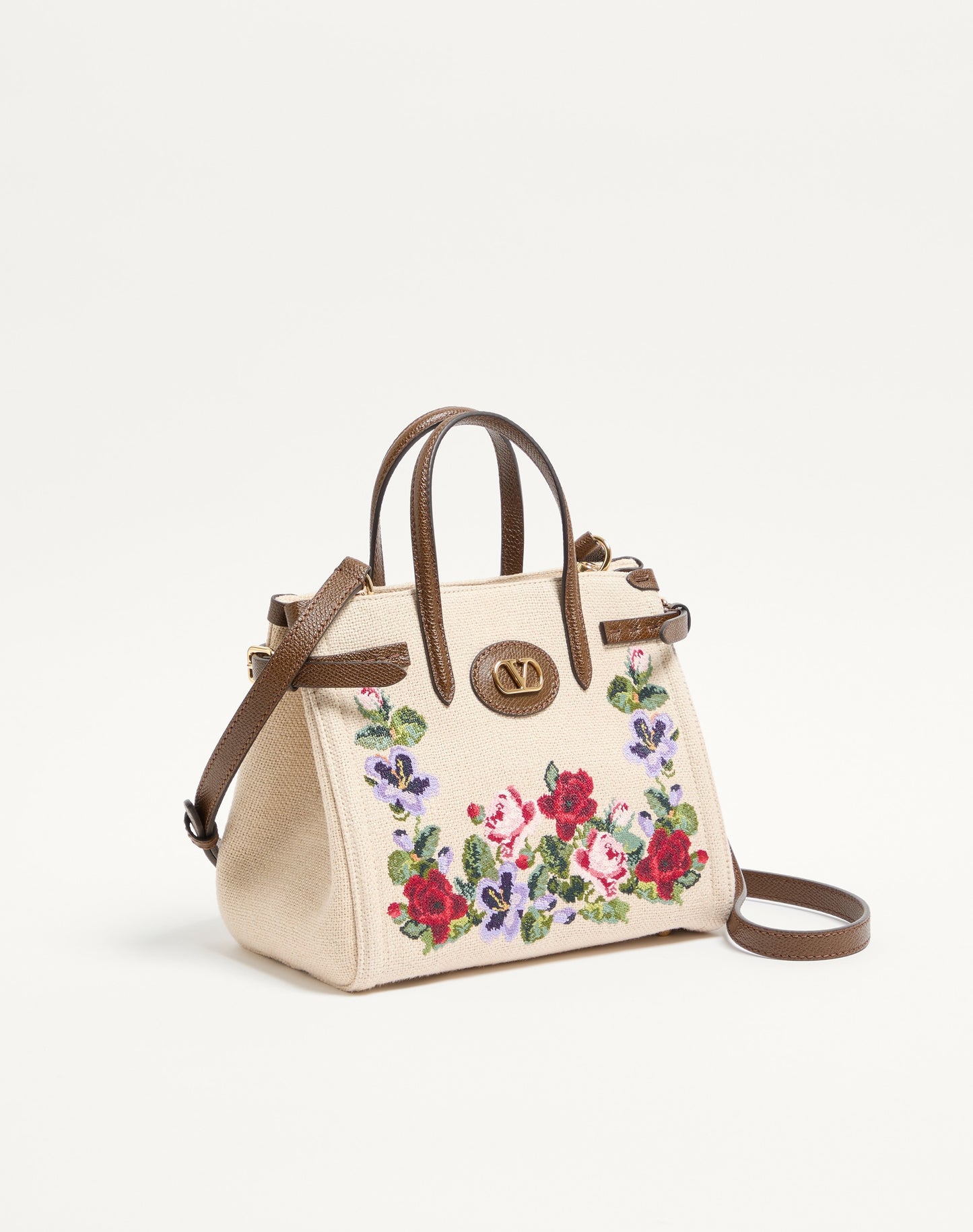 Valentino Garavani Antibes Small Embroidered Linen Shopping Bag