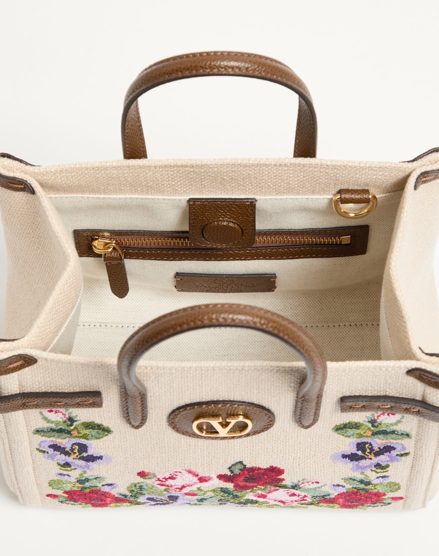 Valentino Garavani Antibes Small Embroidered Linen Shopping Bag