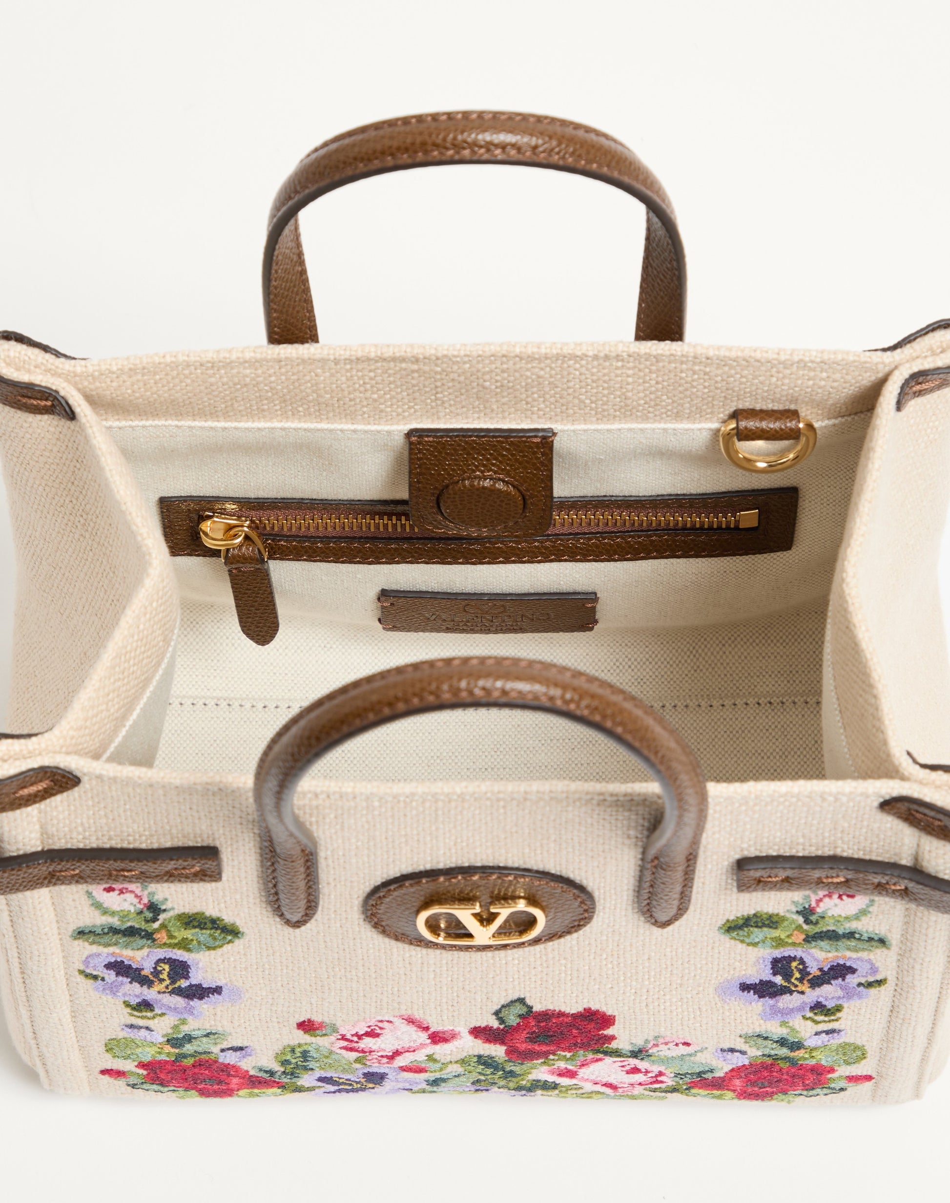 Valentino Garavani Antibes Small Embroidered Linen Shopping Bag
