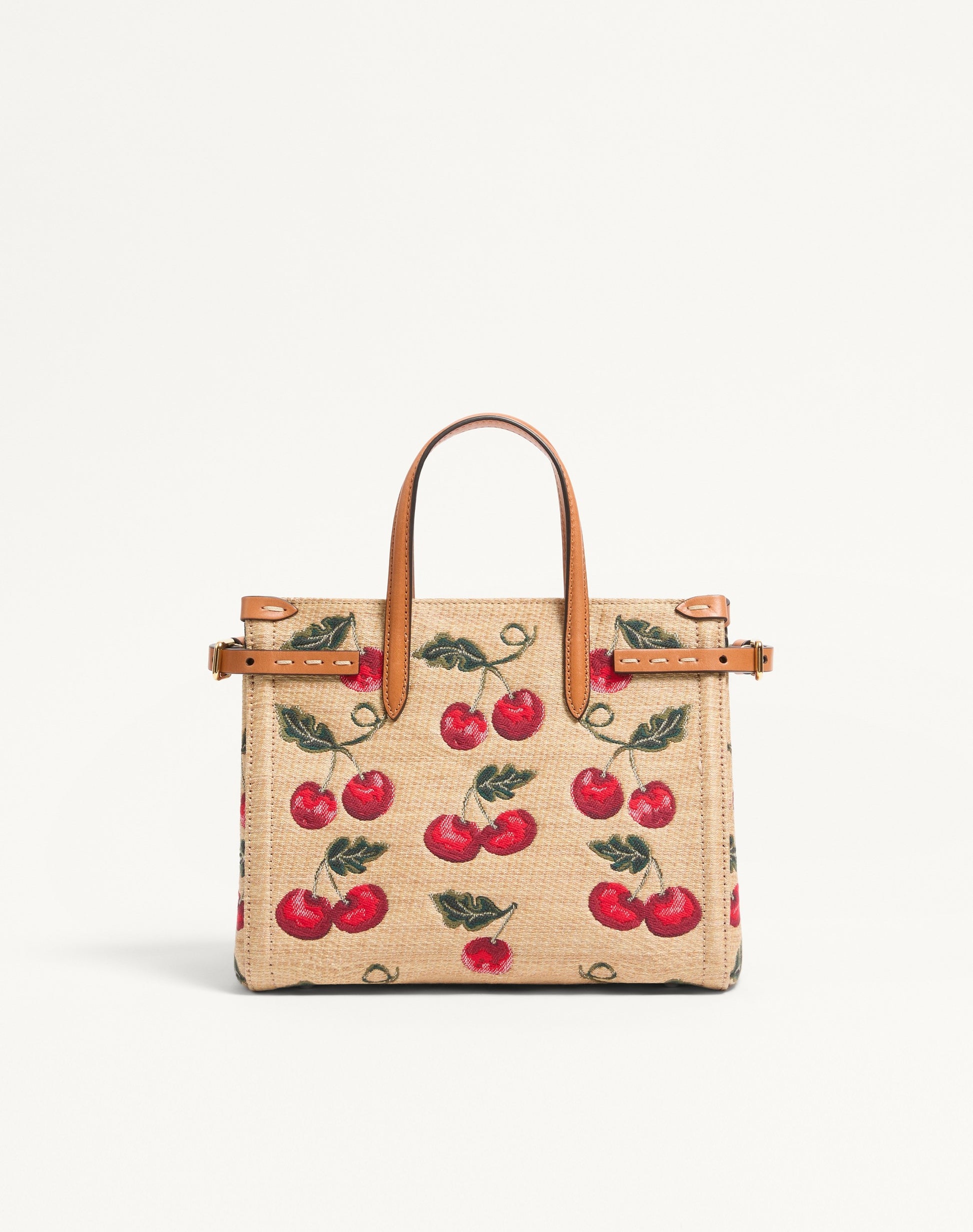 Valentino Garavani Antibes Small Shopping Bag In Jacquard Raffia With Cherryfic Pattern