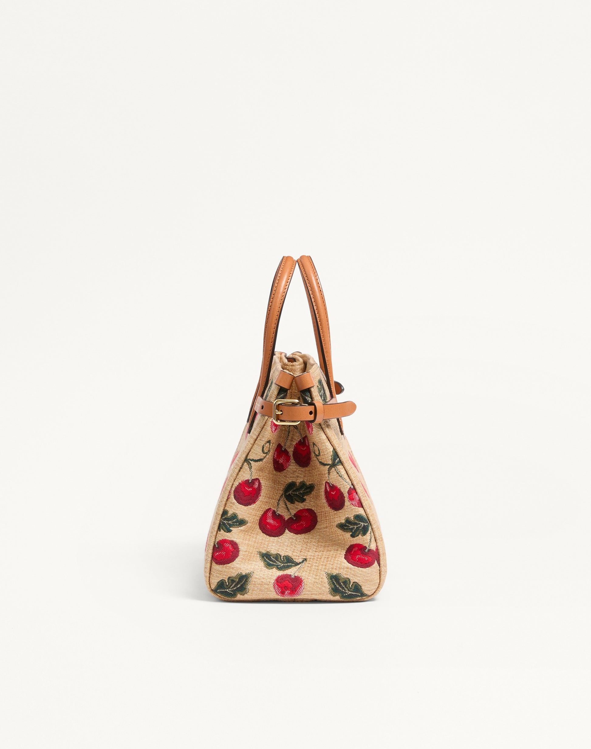 Valentino Garavani Antibes Small Shopping Bag In Jacquard Raffia With Cherryfic Pattern