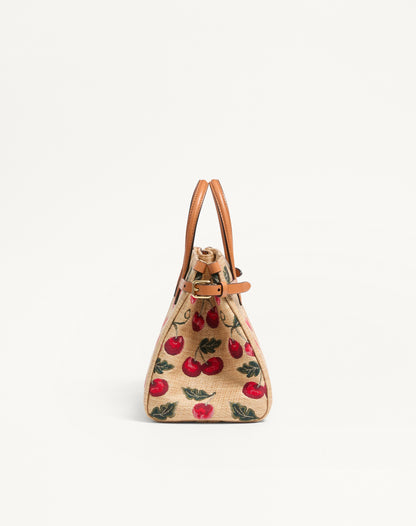 Valentino Garavani Antibes Small Shopping Bag In Jacquard Raffia With Cherryfic Pattern