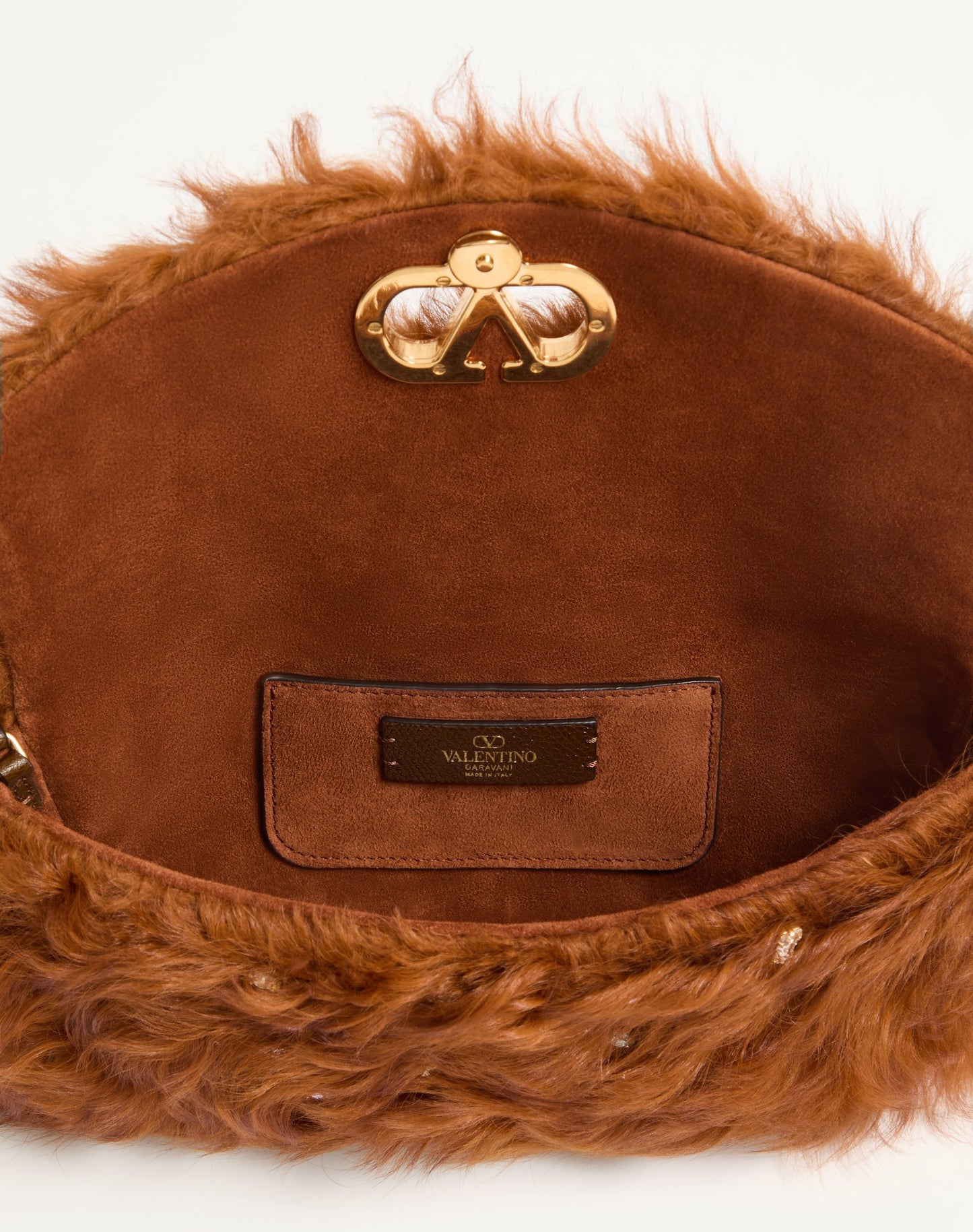Valentino Garavani Devain Small Shoulder Bag In Lamb Fur With Rhinestones.