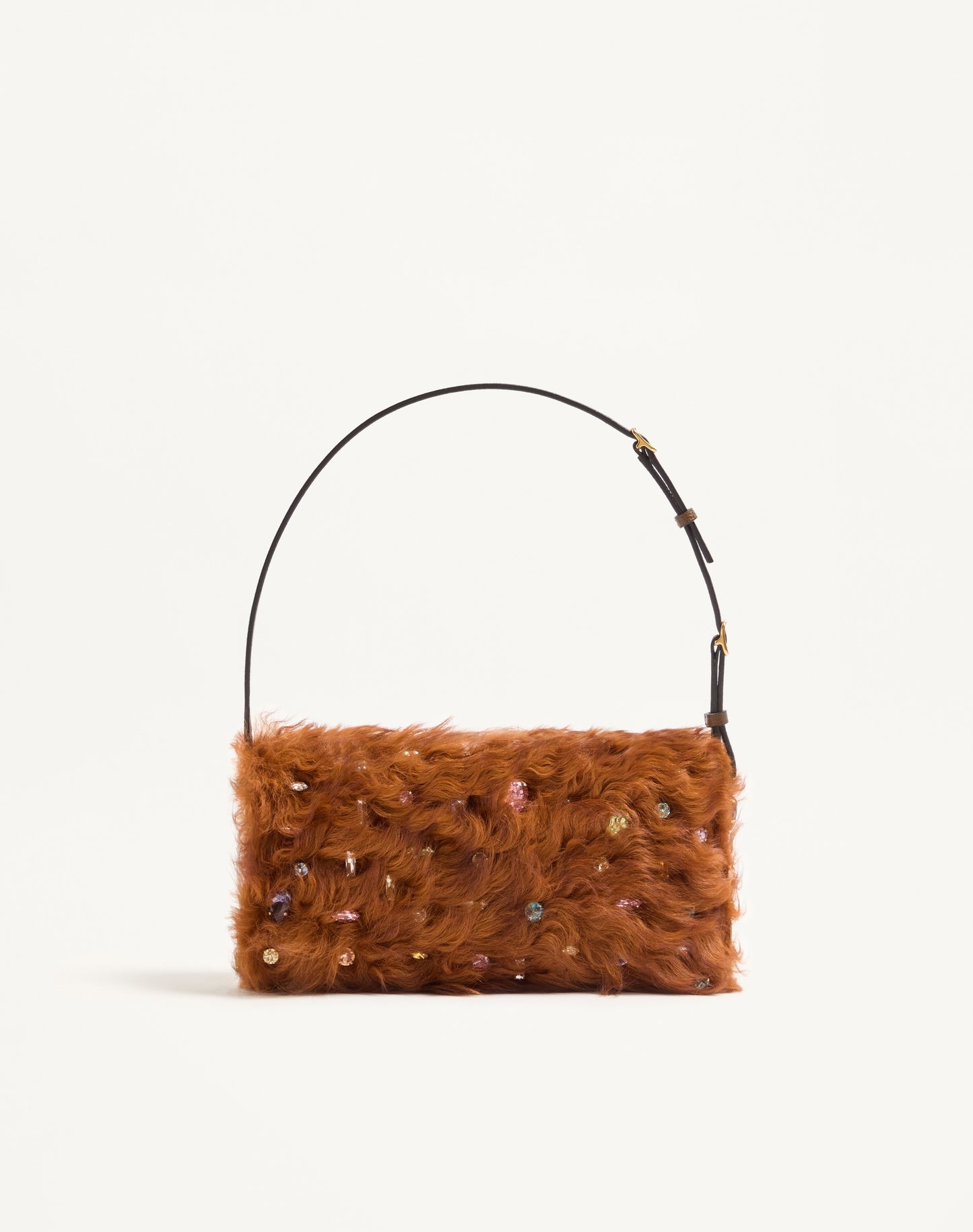 Valentino Garavani Devain Small Shoulder Bag In Lamb Fur With Rhinestones.