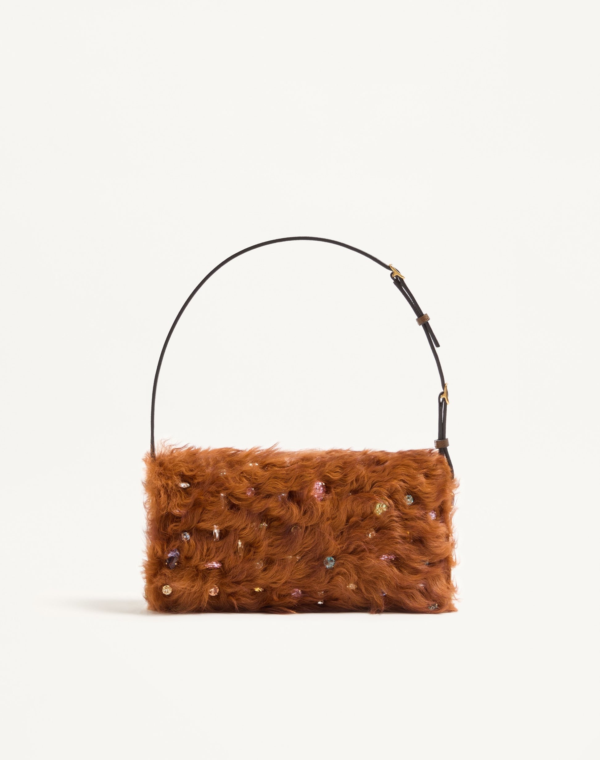Valentino Garavani Devain Small Shoulder Bag In Lamb Fur With Rhinestones.
