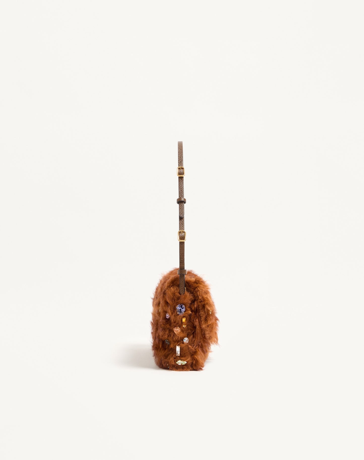 Valentino Garavani Devain Small Shoulder Bag In Lamb Fur With Rhinestones.