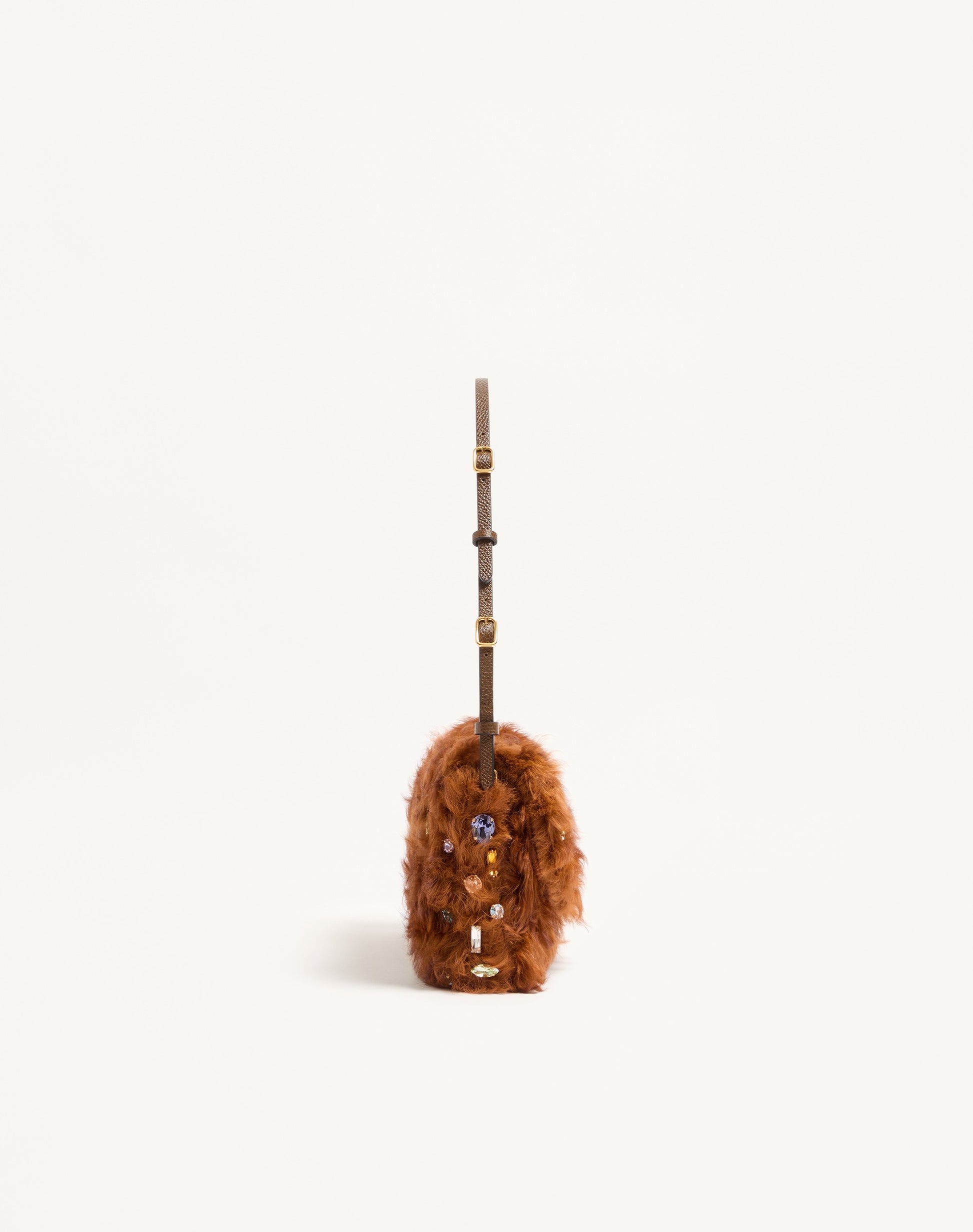 Valentino Garavani Devain Small Shoulder Bag In Lamb Fur With Rhinestones.