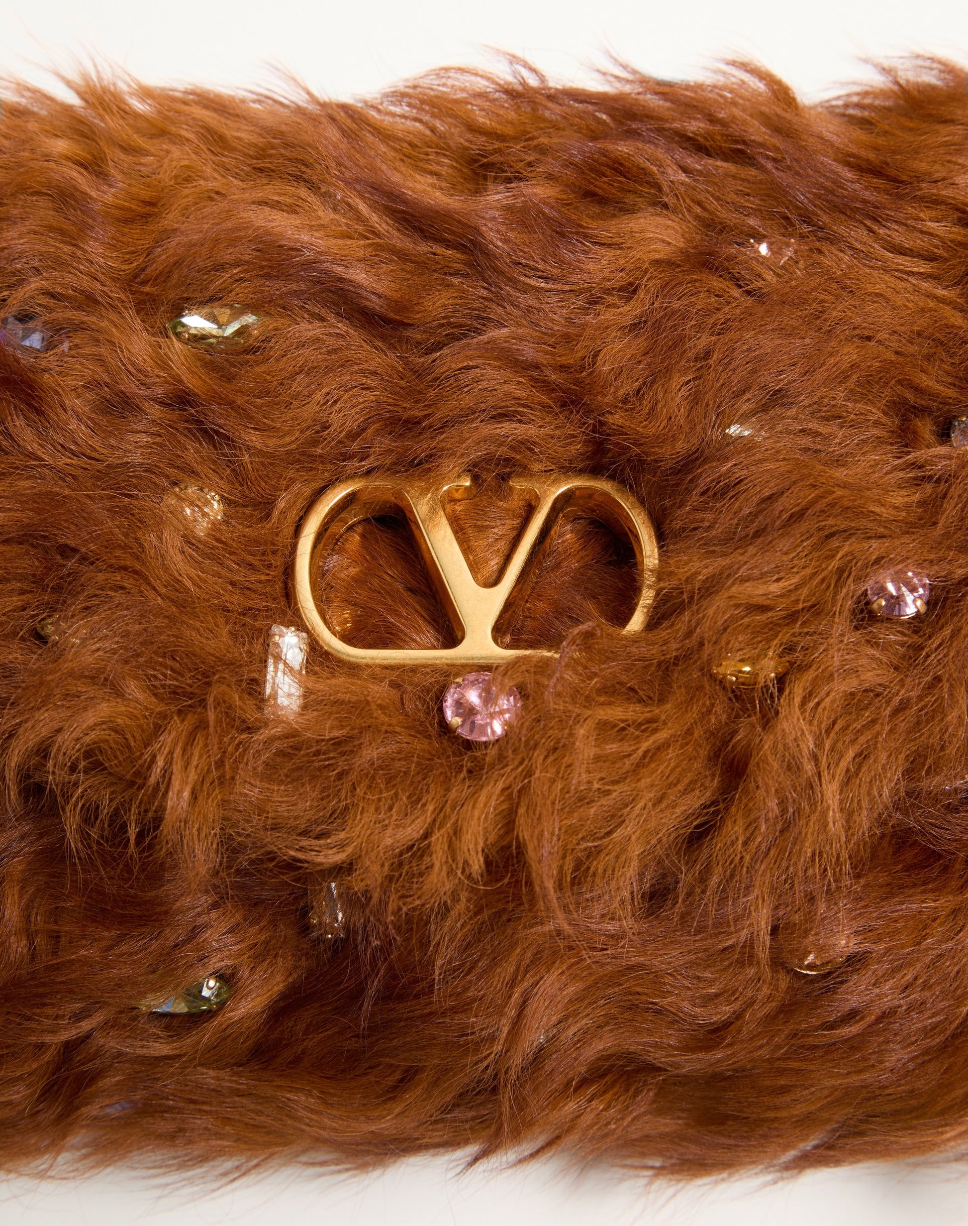 Valentino Garavani Devain Small Shoulder Bag In Lamb Fur With Rhinestones.