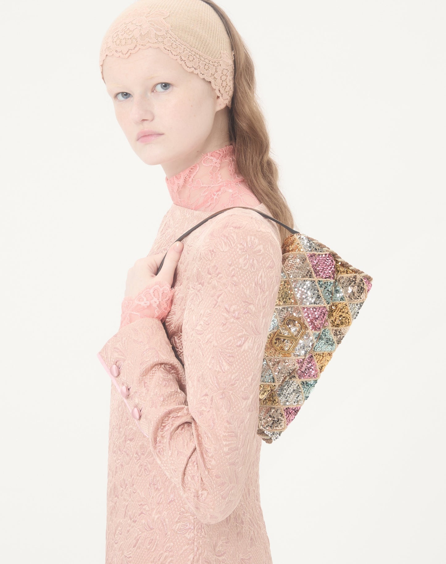 Valentino Garavani Devain Small Shoulder Bag With Rhombelle Embroidery.