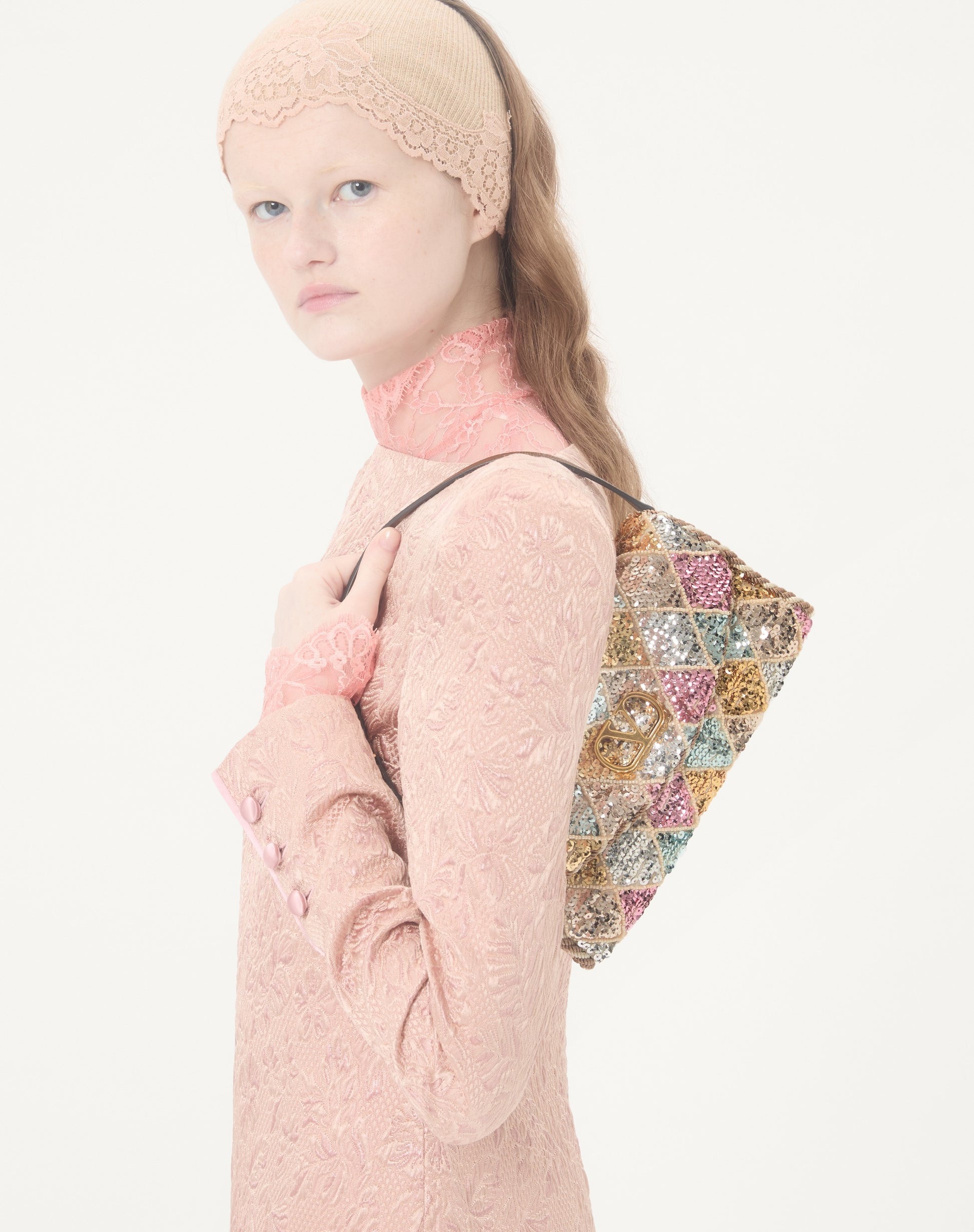 Valentino Garavani Devain Small Shoulder Bag With Rhombelle Embroidery.