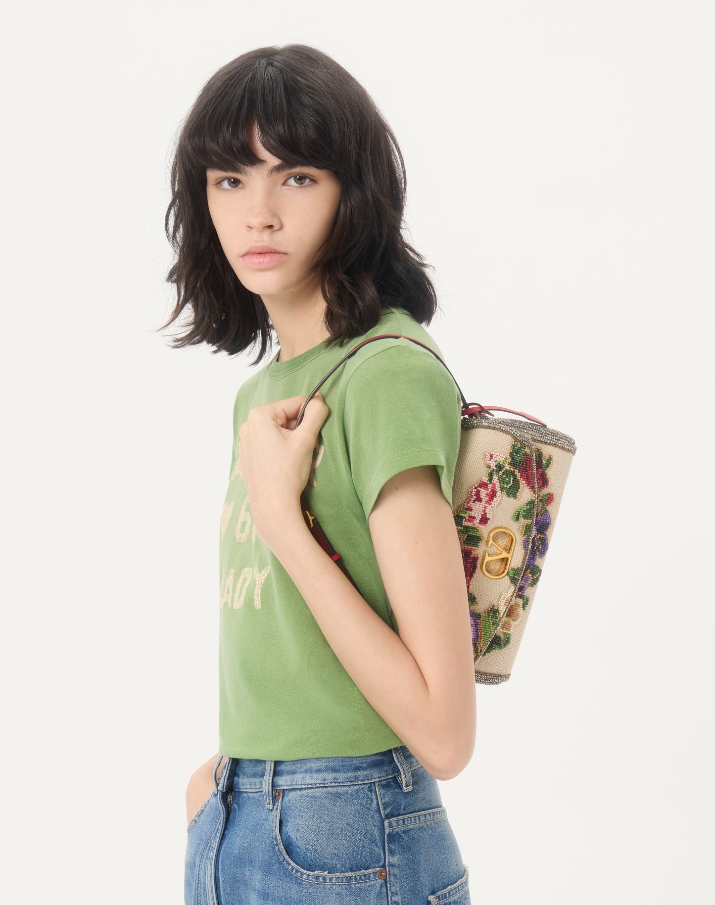 Valentino Garavani Devain Embroidered Small Shoulder Bag
