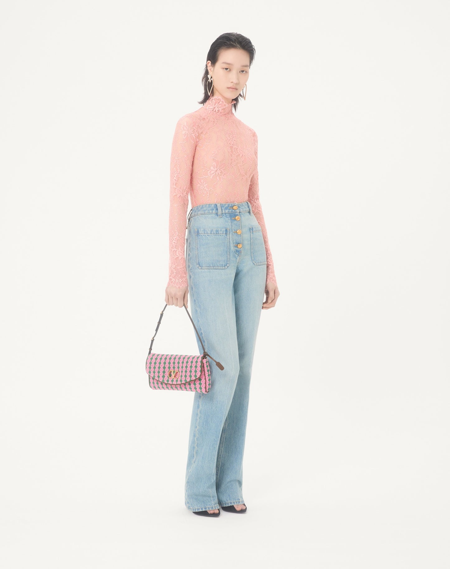 Valentino Garavani Devain Small Shoulder Bag In Crochet Fabric