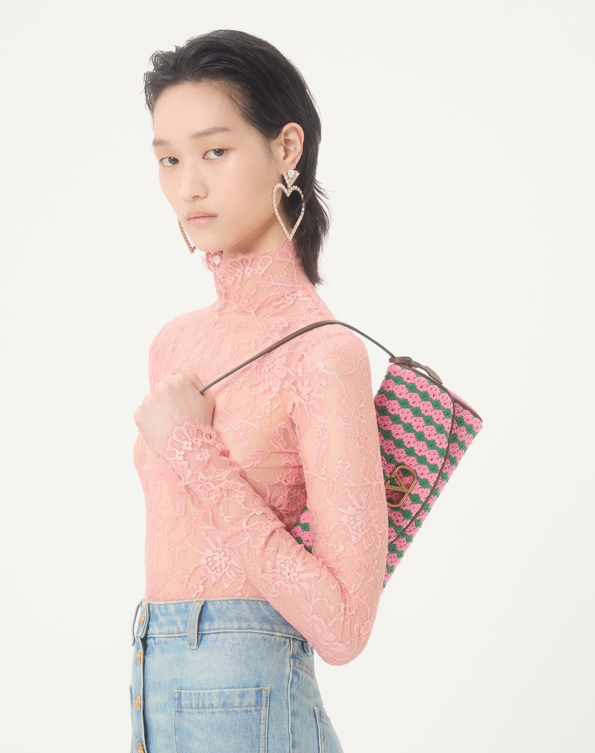 Valentino Garavani Devain Small Shoulder Bag In Crochet Fabric