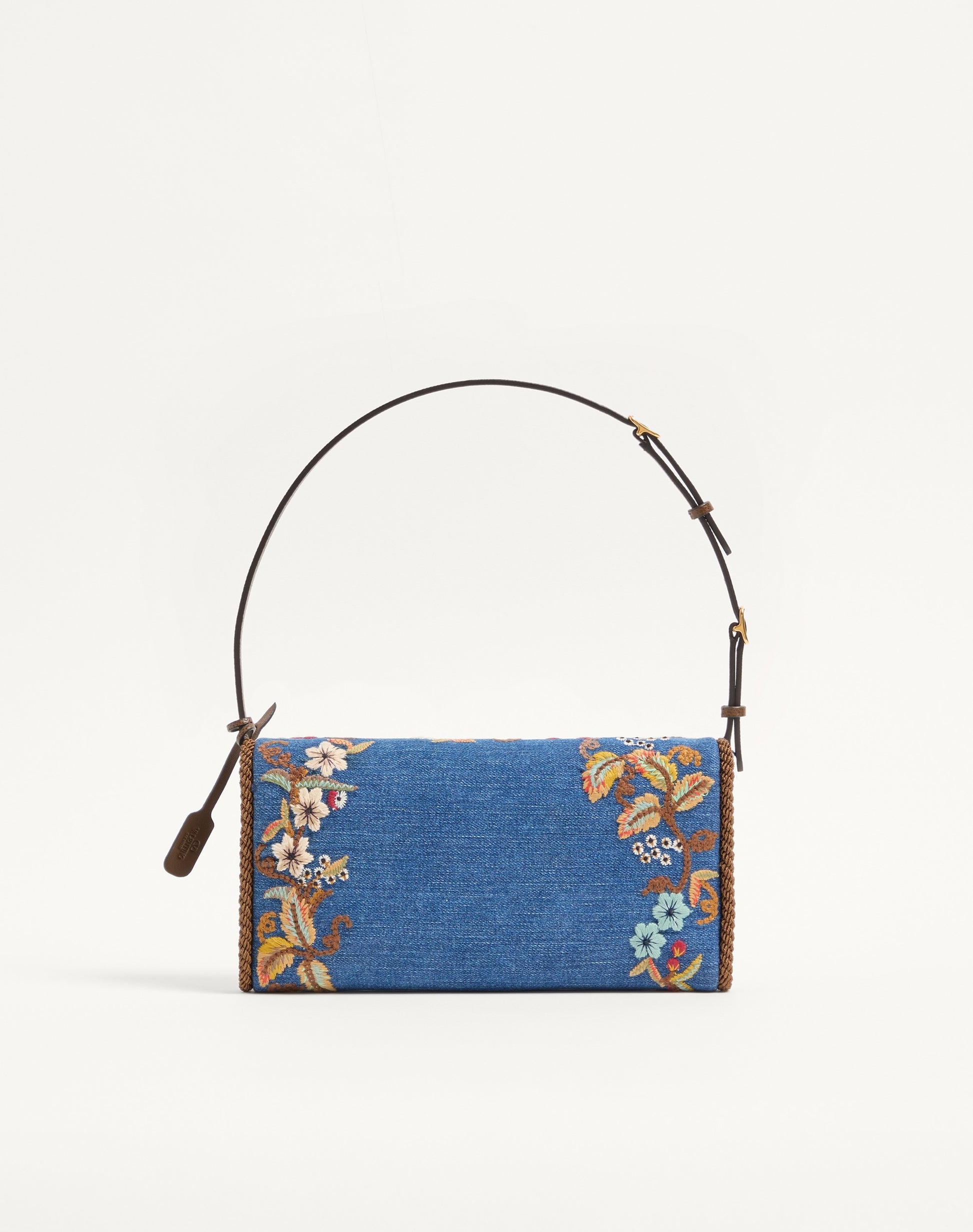 Valentino Garavani Devain Small Shoulder Bag In Embroidered Denim