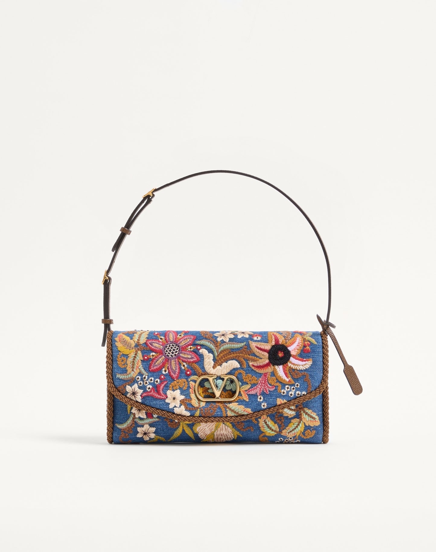 Valentino Garavani Devain Small Shoulder Bag In Embroidered Denim