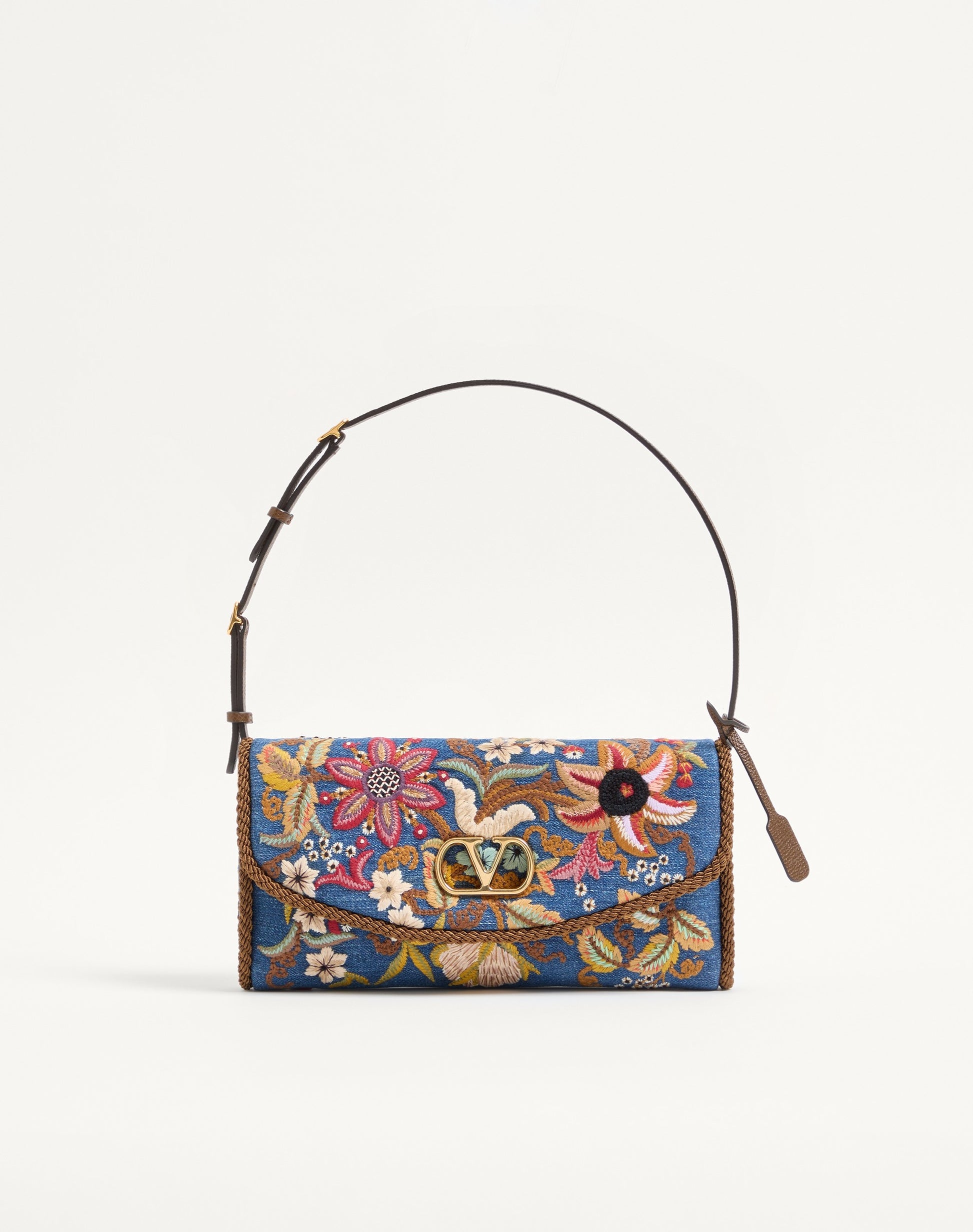Valentino Garavani Devain Small Shoulder Bag In Embroidered Denim