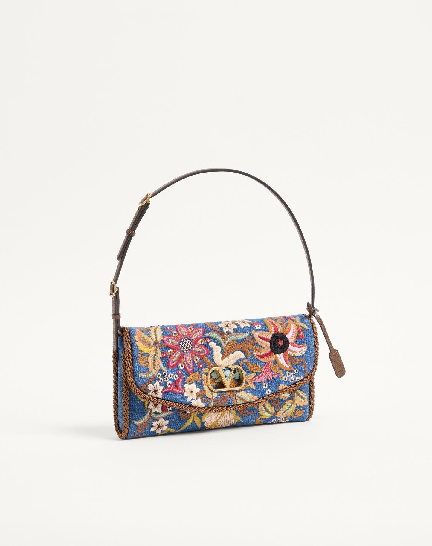 Valentino Garavani Devain Small Shoulder Bag In Embroidered Denim