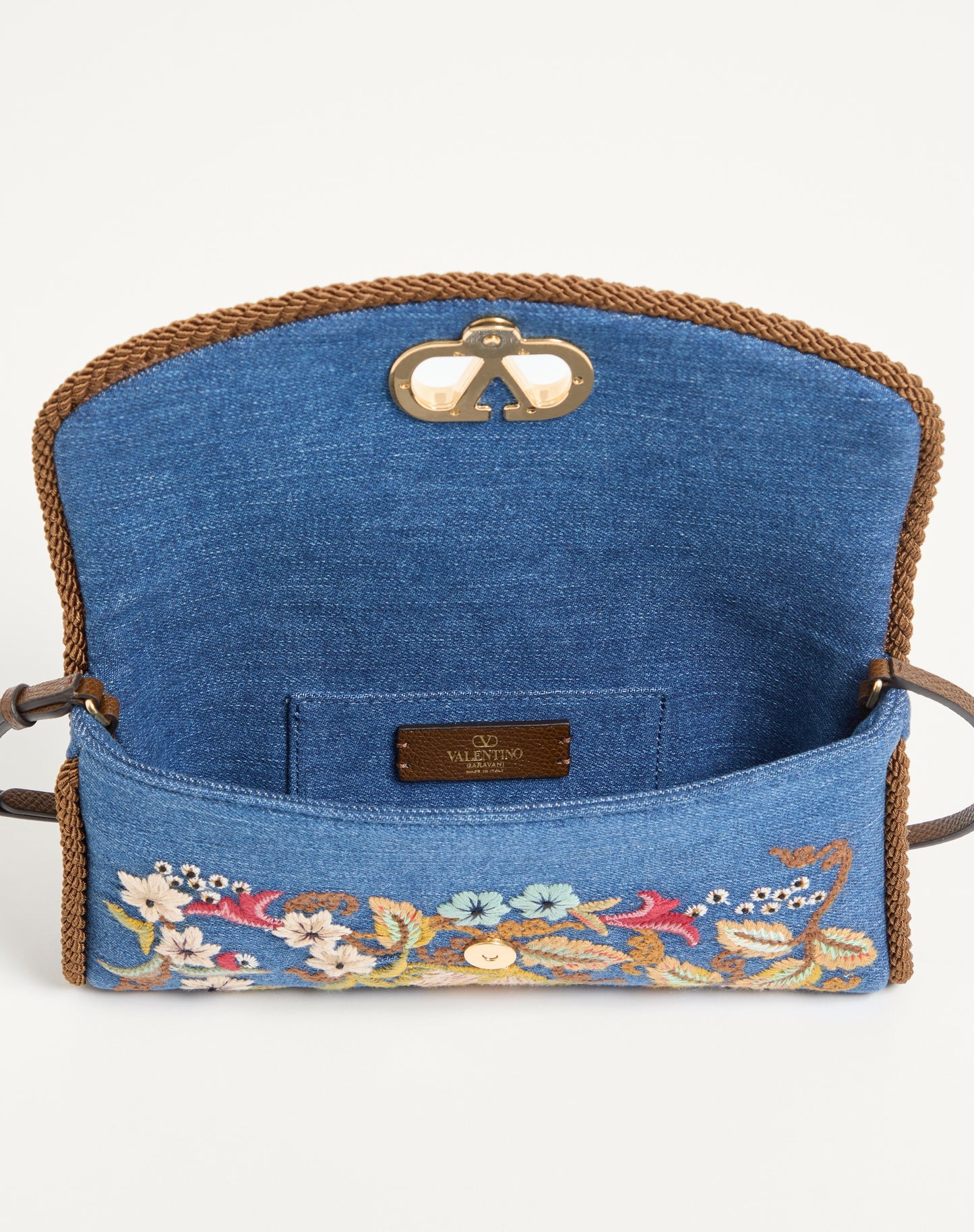 Valentino Garavani Devain Small Shoulder Bag In Embroidered Denim
