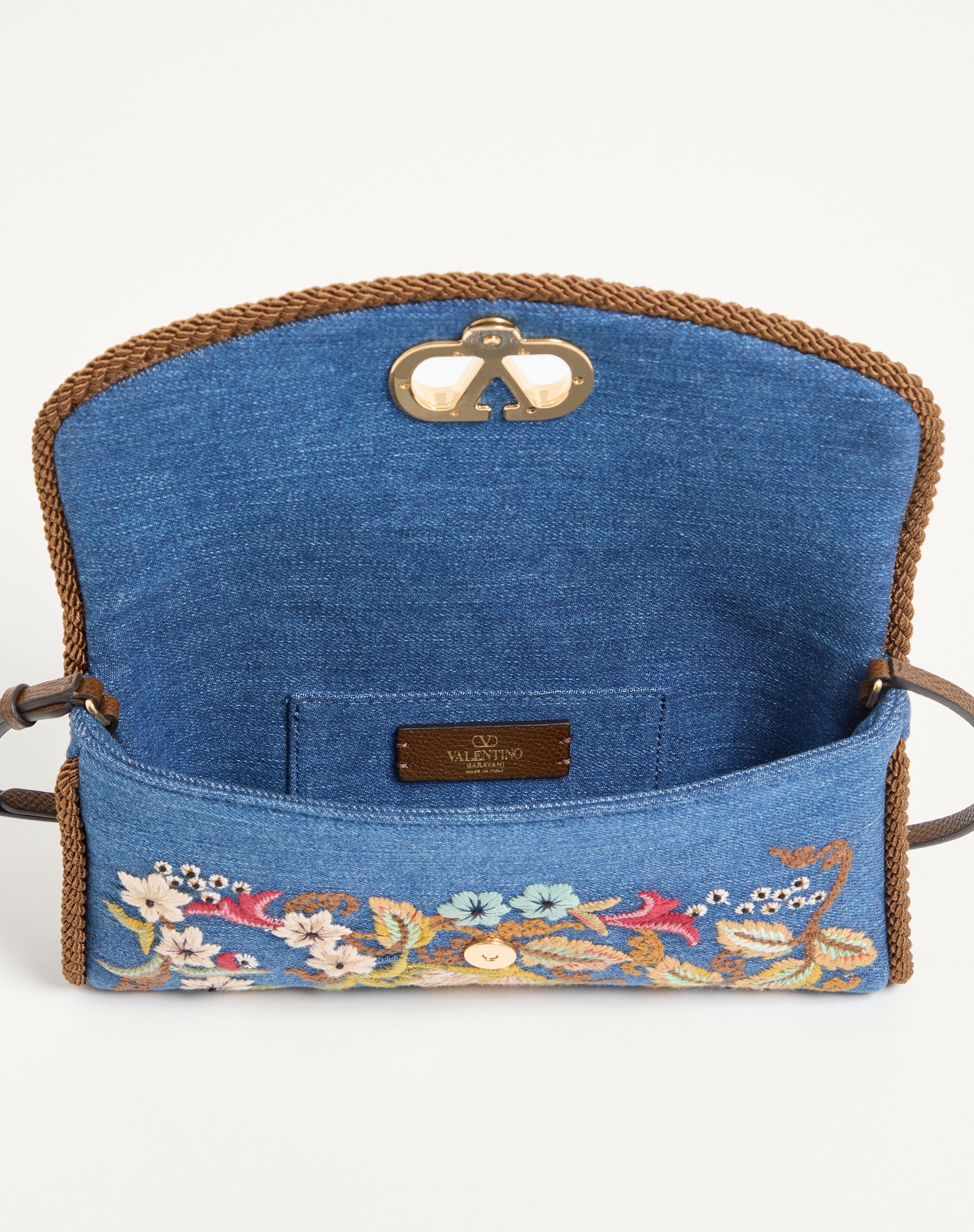 Valentino Garavani Devain Small Shoulder Bag In Embroidered Denim