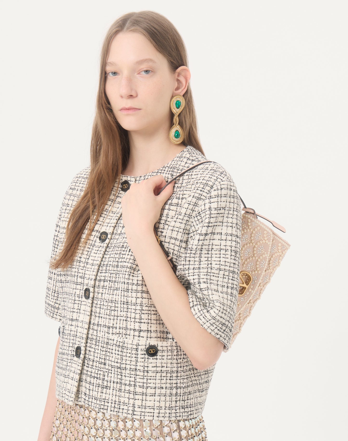 Valentino Garavani Devain Small Shoulder Bag With Pearls And Rhinestones