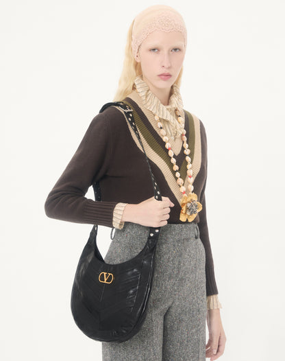 Valentino Garavani Hoboho Small Hobo Bag In Chevron-patterned Nappa Leather