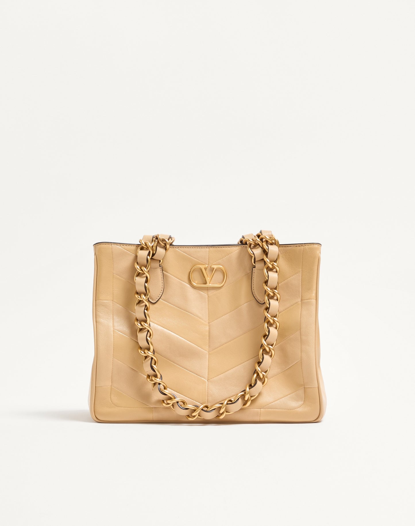Valentino Garavani Laseine Small Shopping Bag In Chevron-patterned Nappa Leather