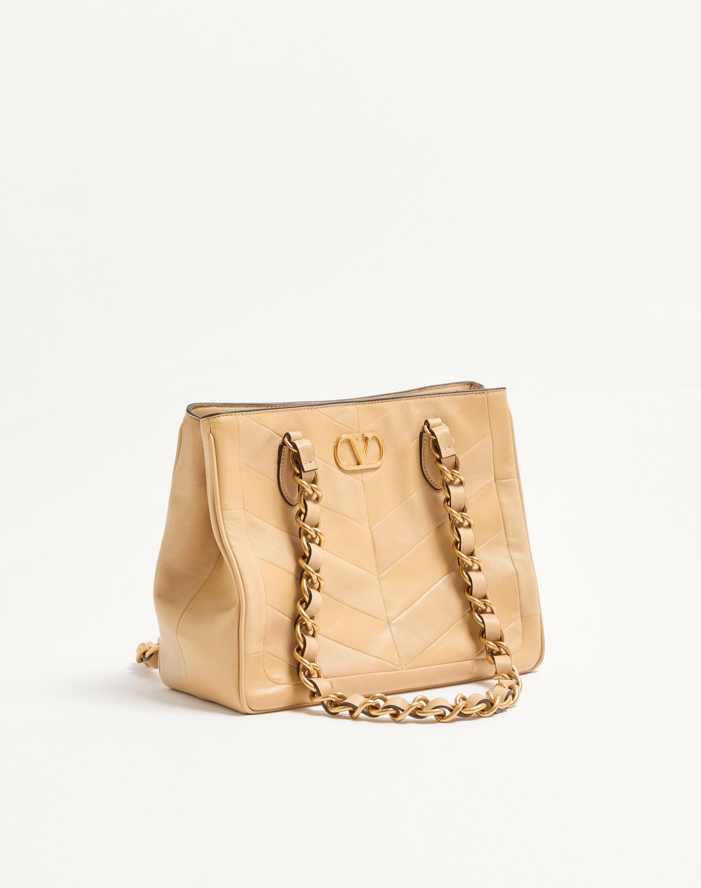 Valentino Garavani Laseine Small Shopping Bag In Chevron-patterned Nappa Leather