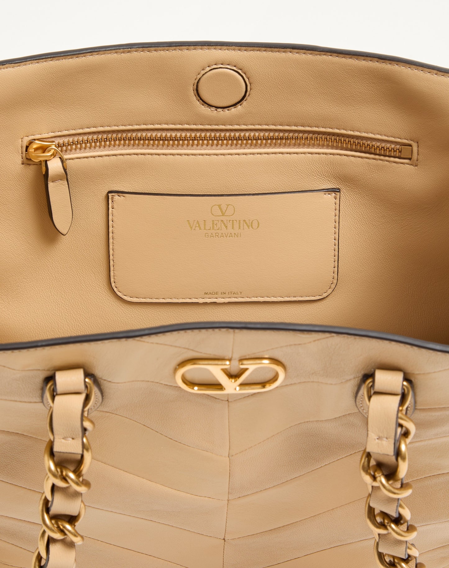 Valentino Garavani Laseine Small Shopping Bag In Chevron-patterned Nappa Leather