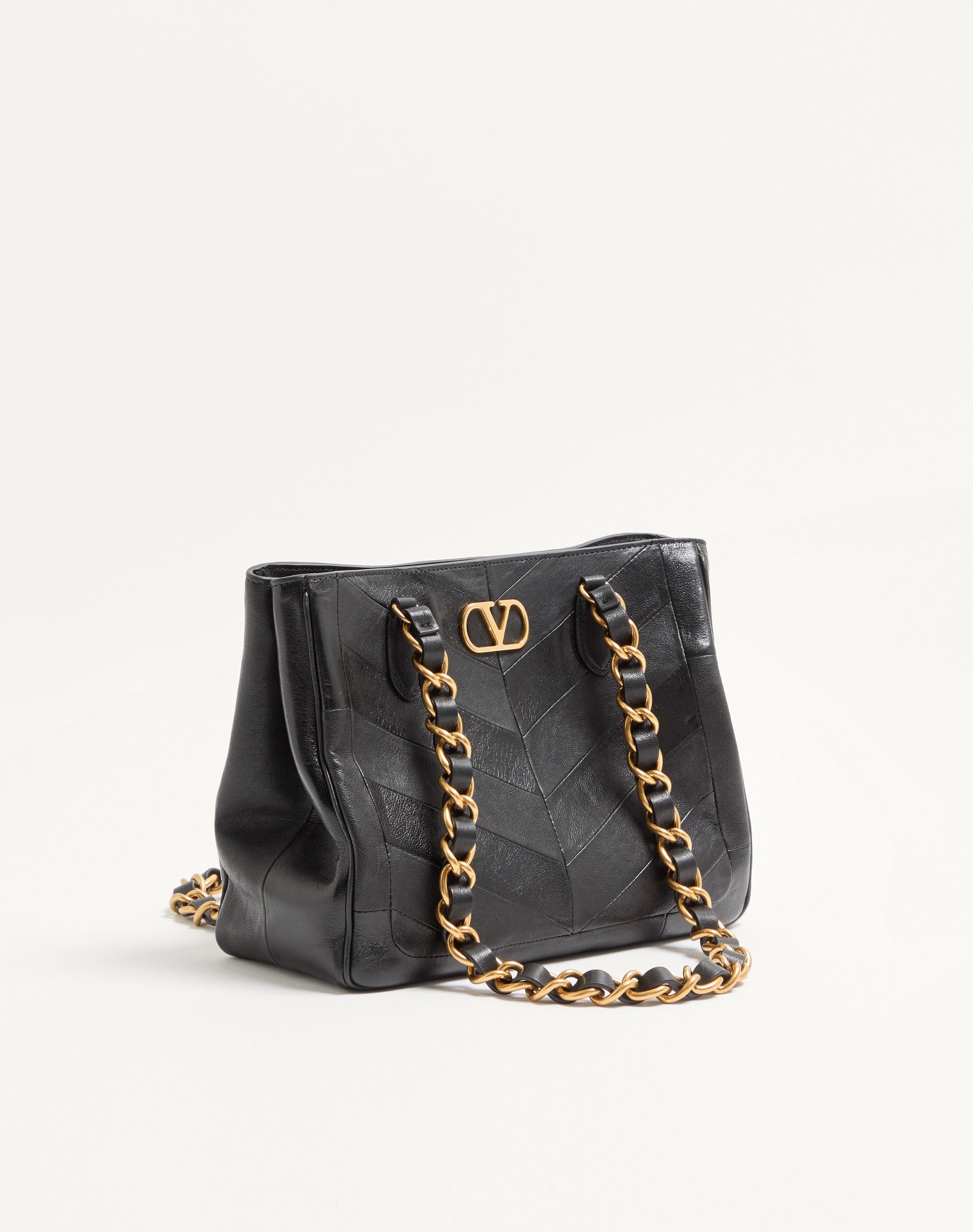 Valentino Garavani Laseine Small Shopping Bag In Chevron-patterned Nappa Leather