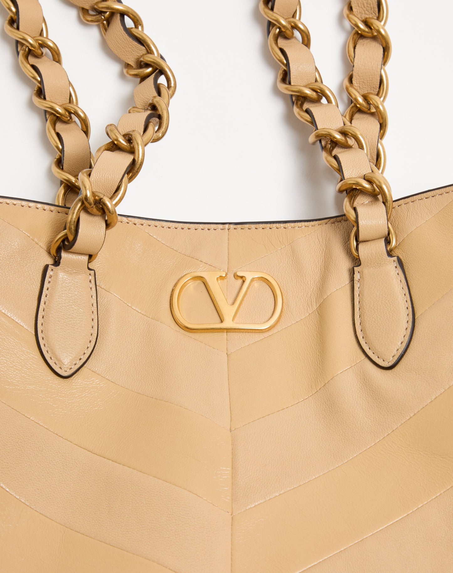 Valentino Garavani Laseine Small Shopping Bag In Chevron-patterned Nappa Leather