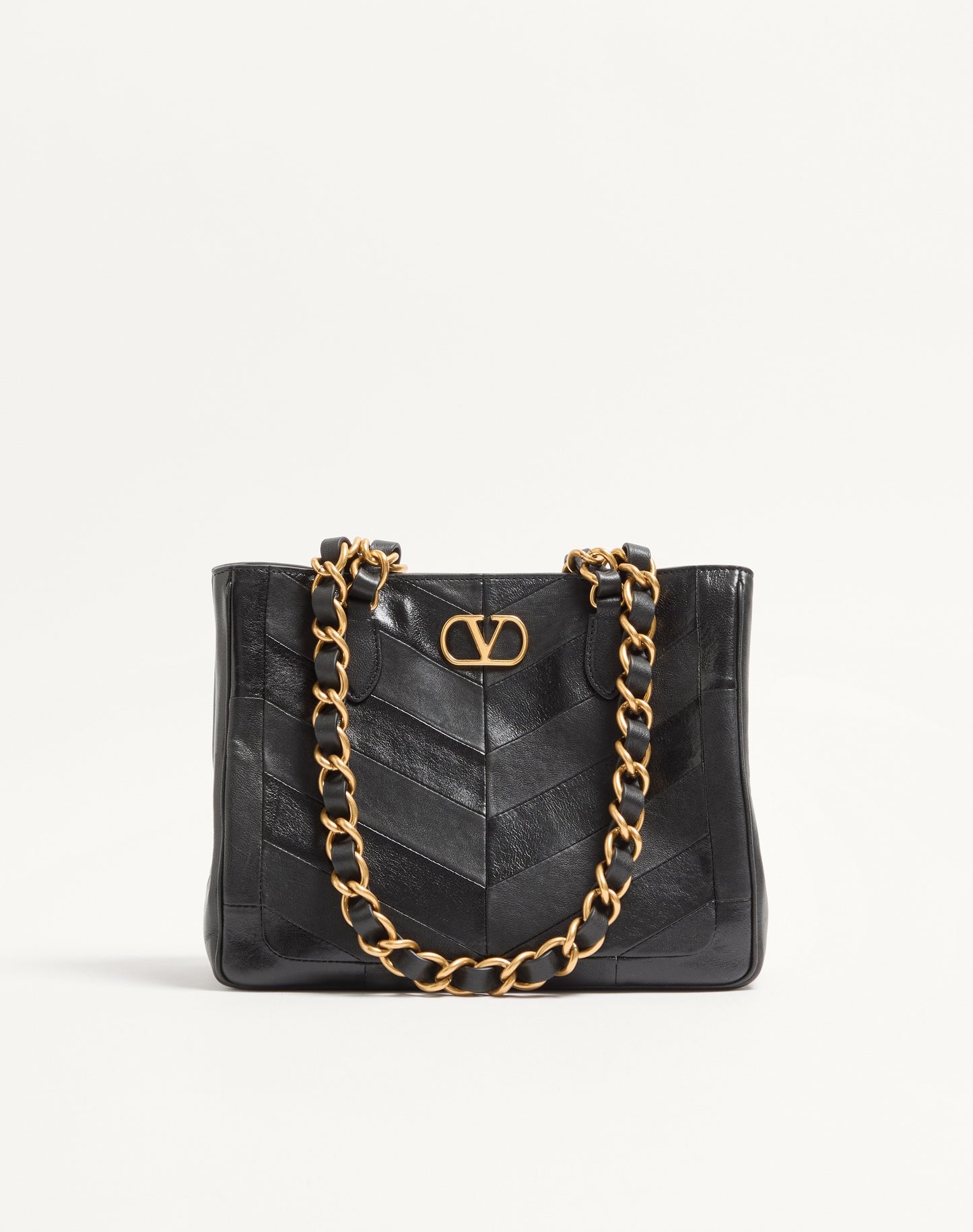 Valentino Garavani Laseine Small Shopping Bag In Chevron-patterned Nappa Leather