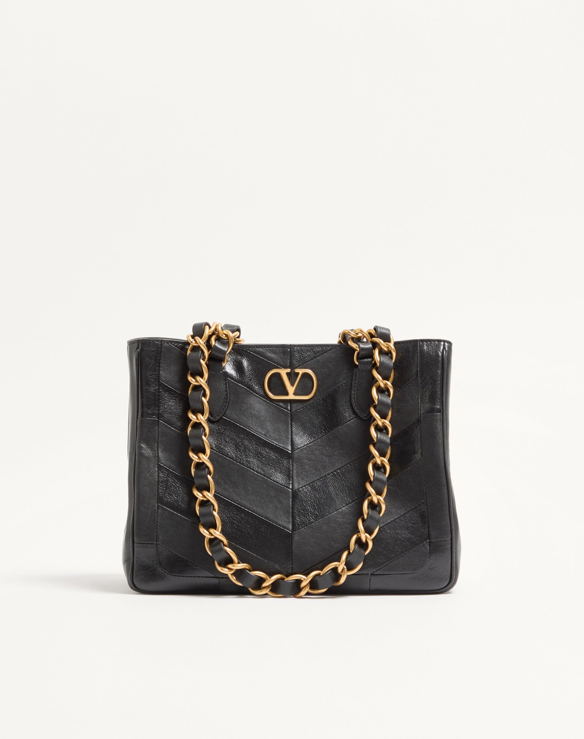 Valentino Garavani Laseine Small Shopping Bag In Chevron-patterned Nappa Leather