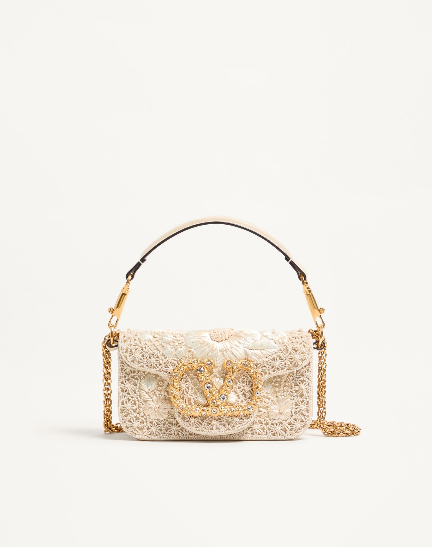 Valentino Garavani Locò Small Embroidered Shoulder Bag With Jewel Logo