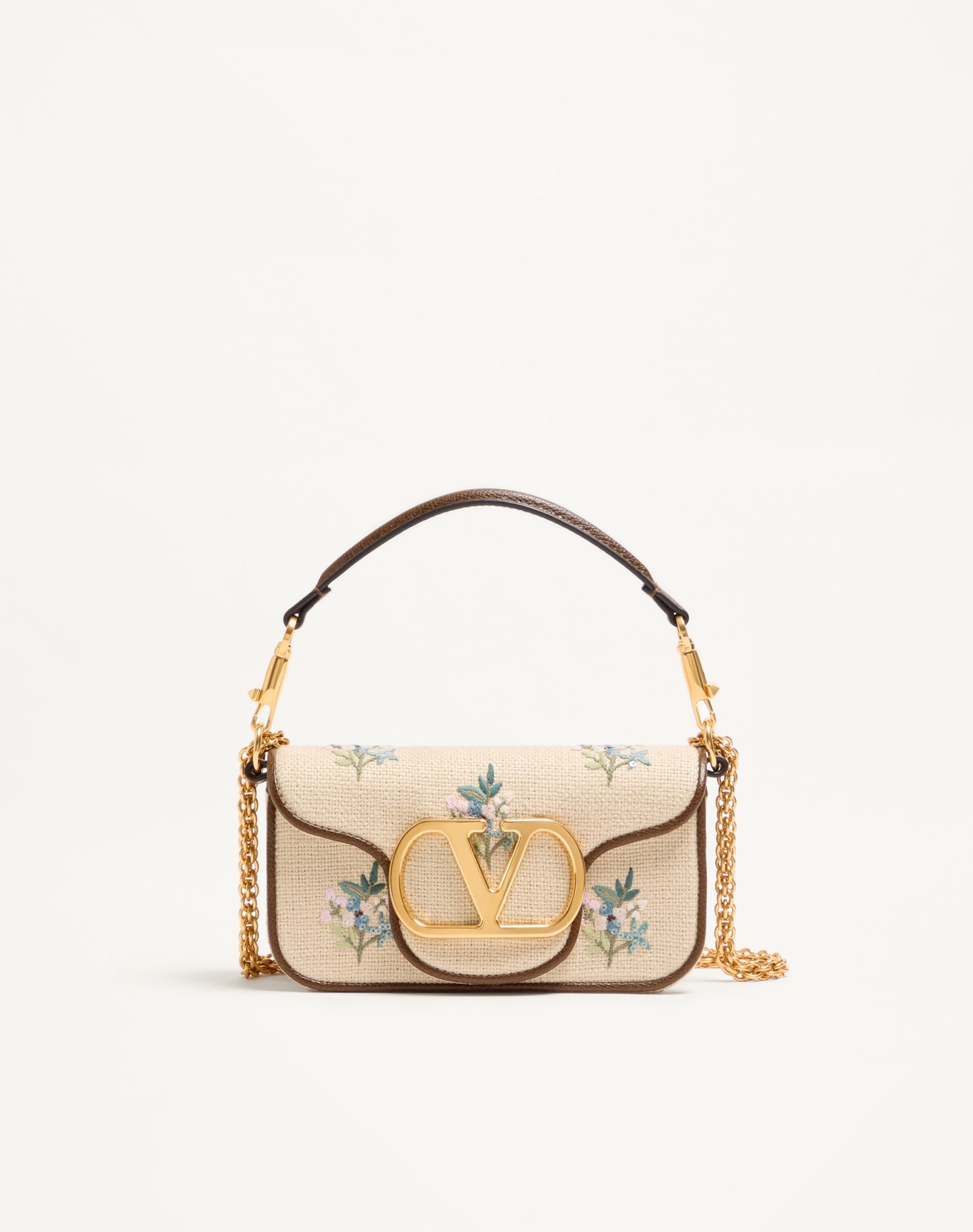 Valentino Garavani Locò Small Linen Shoulder Bag With Embroidery