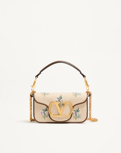 Valentino Garavani Locò Small Linen Shoulder Bag With Embroidery