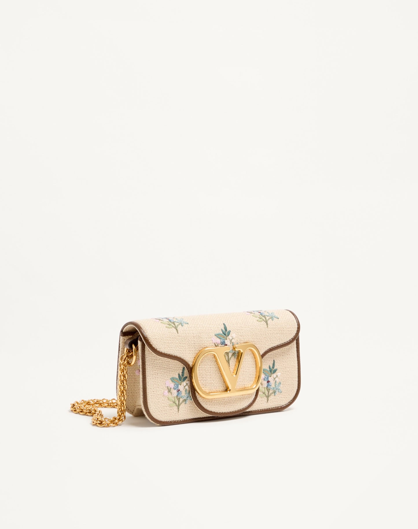 Valentino Garavani Locò Small Linen Shoulder Bag With Embroidery