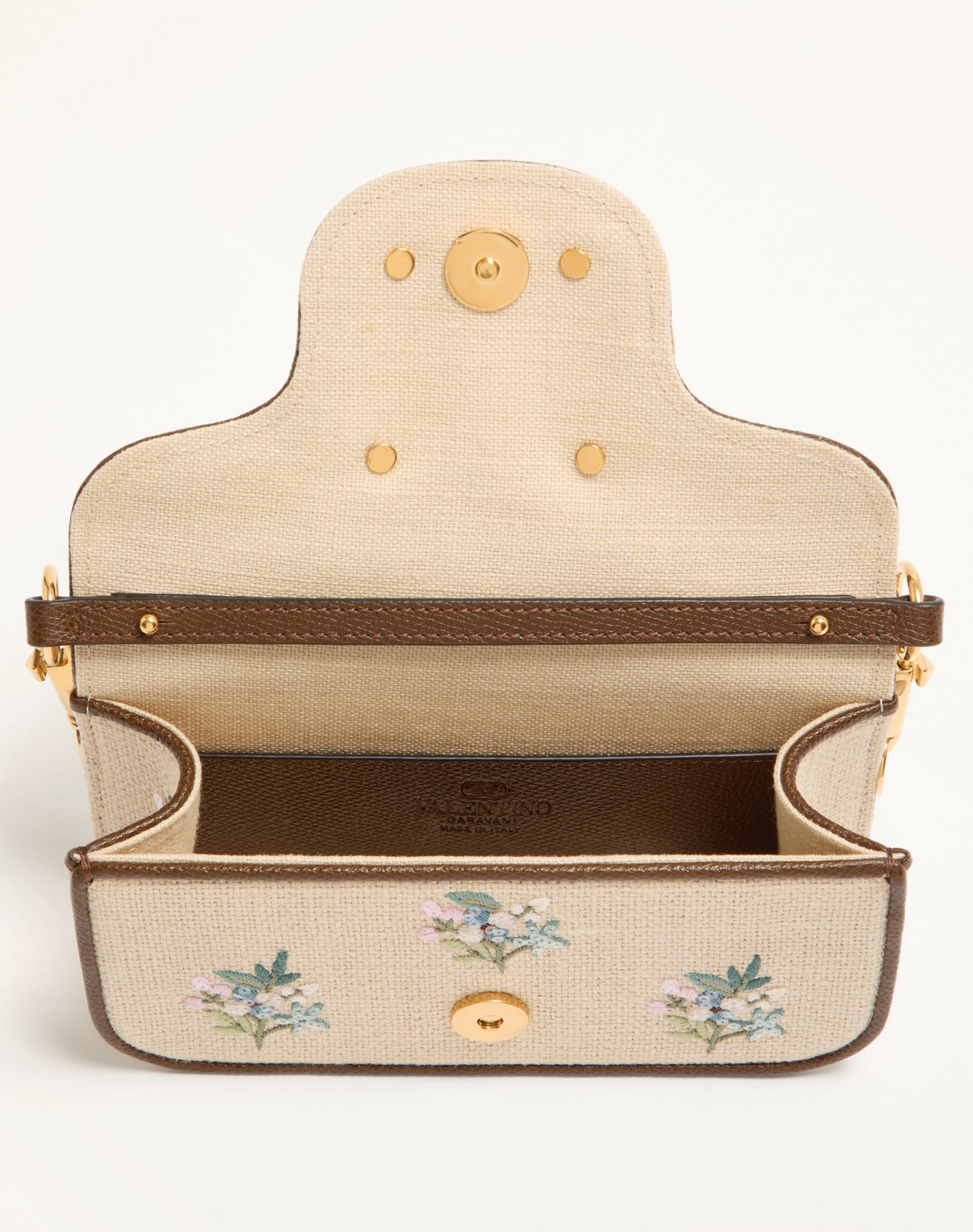 Valentino Garavani Locò Small Linen Shoulder Bag With Embroidery