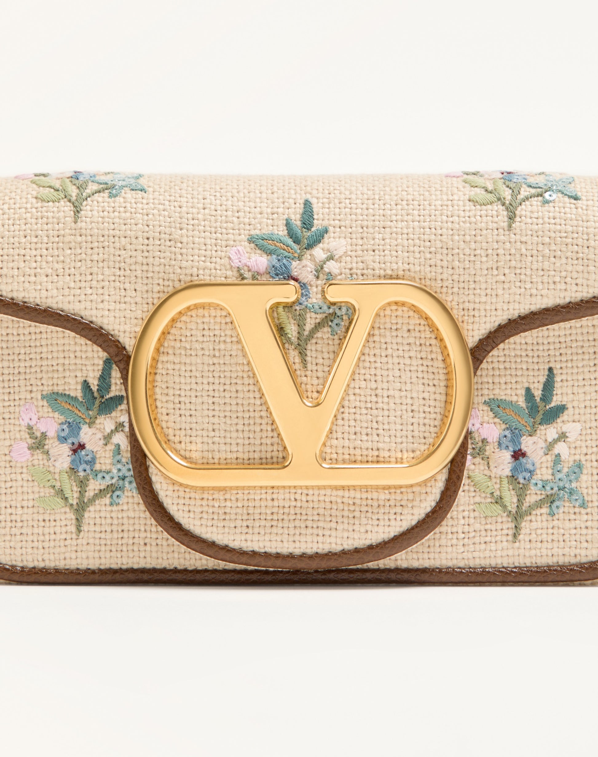 Valentino Garavani Locò Small Linen Shoulder Bag With Embroidery
