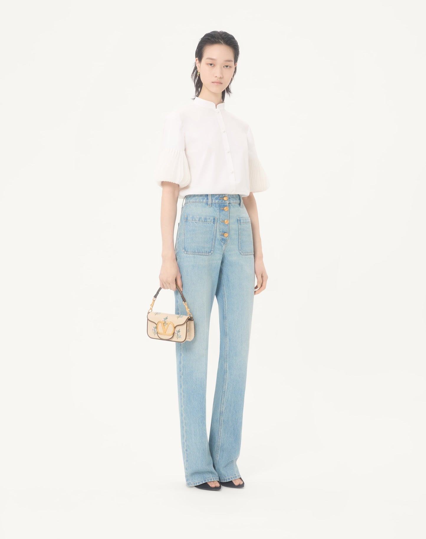 Valentino Garavani Locò Small Linen Shoulder Bag With Embroidery