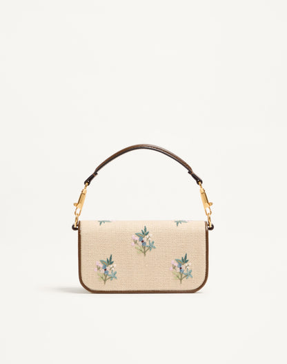 Valentino Garavani Locò Small Linen Shoulder Bag With Embroidery