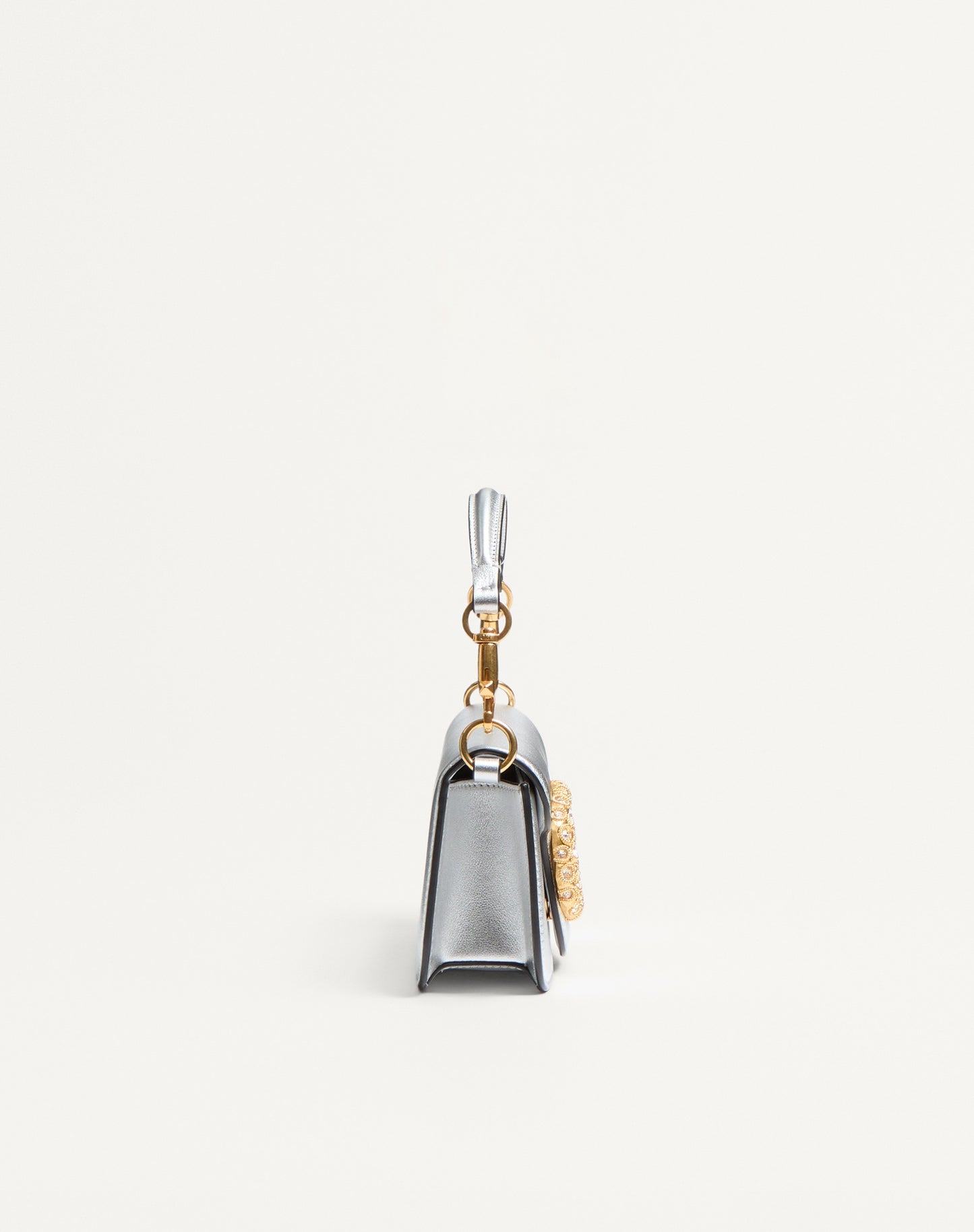Valentino Garavani Locò Small Shoulder Bag In Laminated Calfskin With Jewel Logo